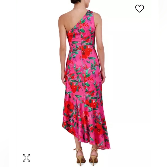 Eliza J  Floral Satin Asymmetric-Hem Midi Dress - Picture 3 of 11